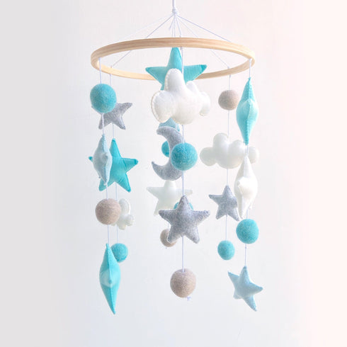 Clouds & Stars Ceiling Mobile Hanging - Blue